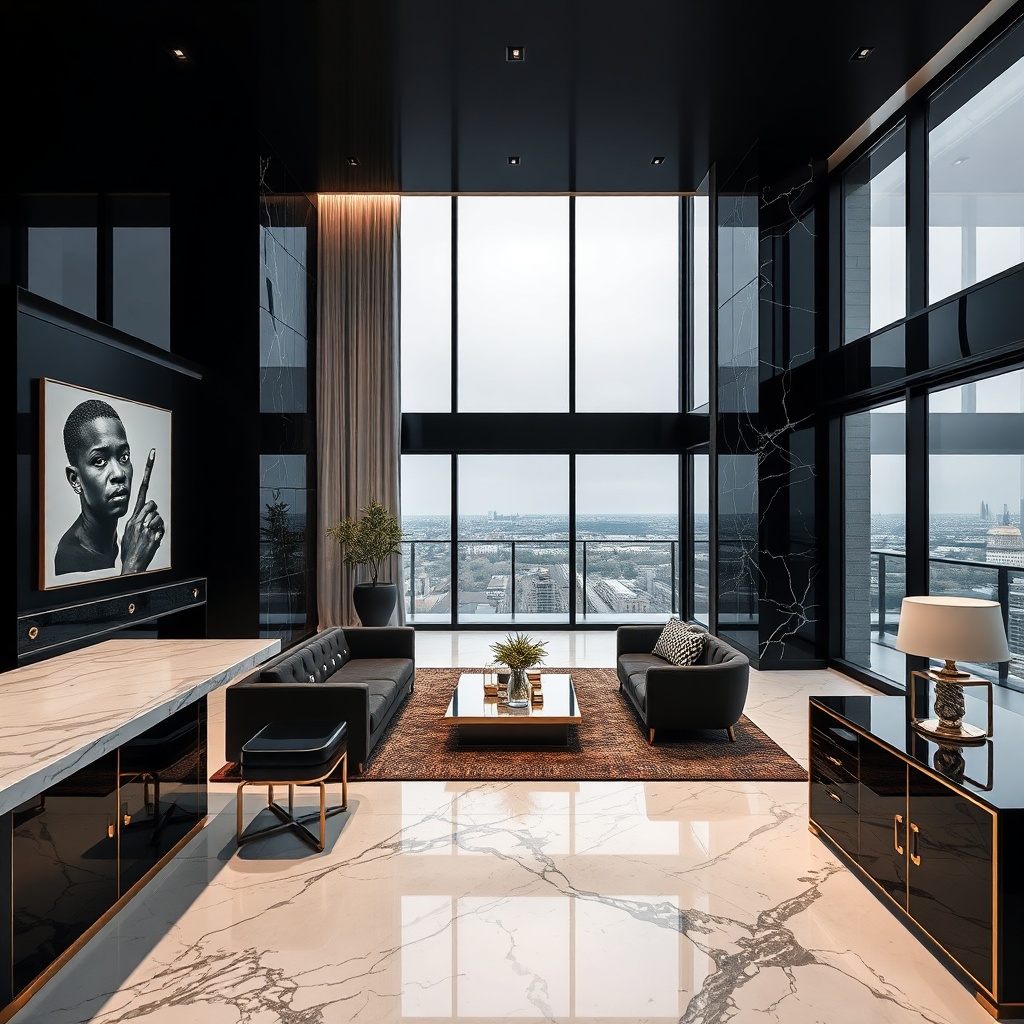 stunning luxury penthouse apartment interior modern minimalist design black white marble gold accent