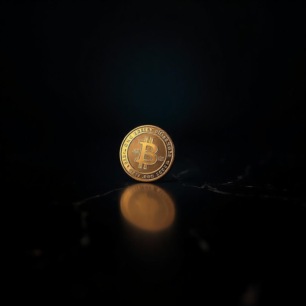 dark moody photo of a gold coin balanced on a black marble surface