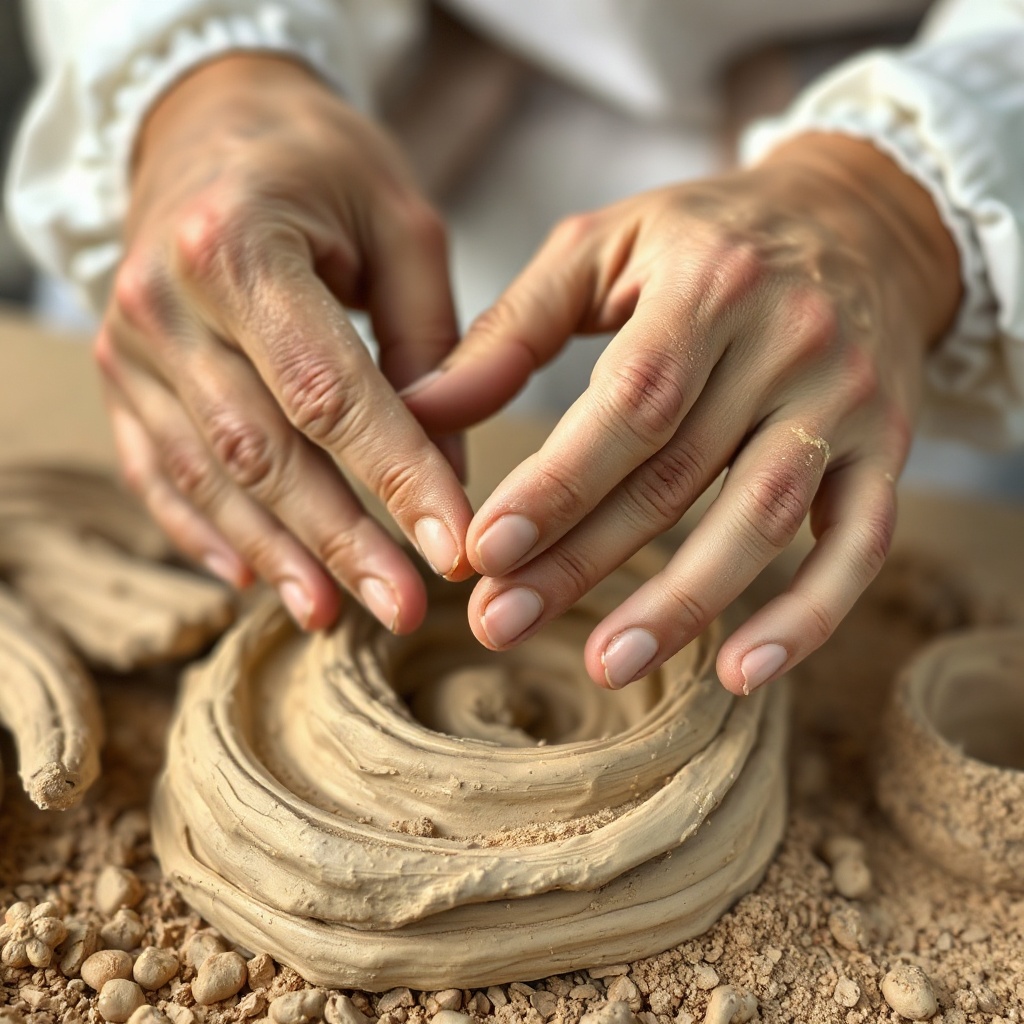 close up of hands working with natural clay
