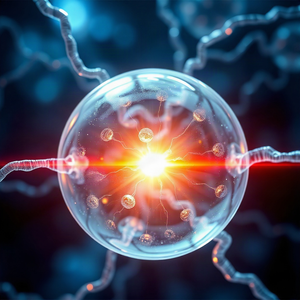 abstract micro photography of cellular energy, blue and silver lighting, medical illustration style