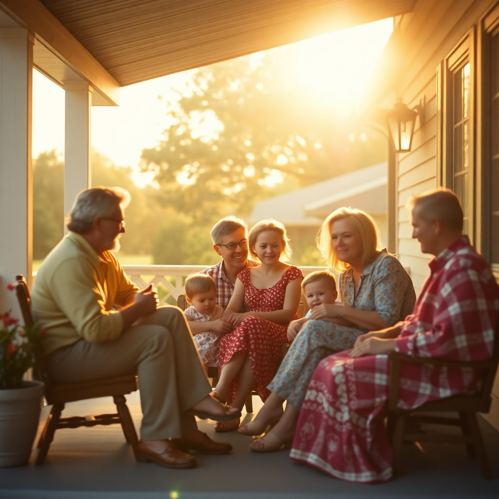 warm vintage family gathering, golden afternoon light