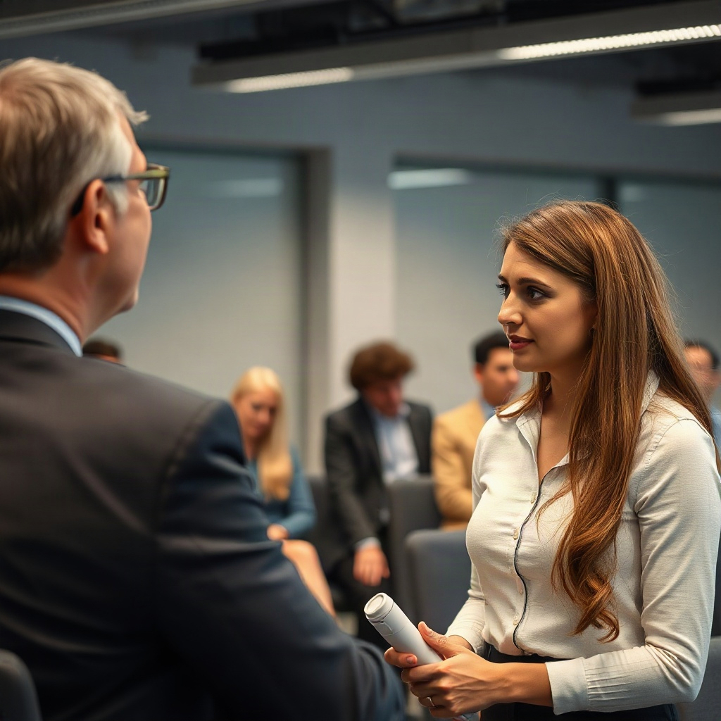 senior professional advisor talking with young entrepreneur, professional workshop setting