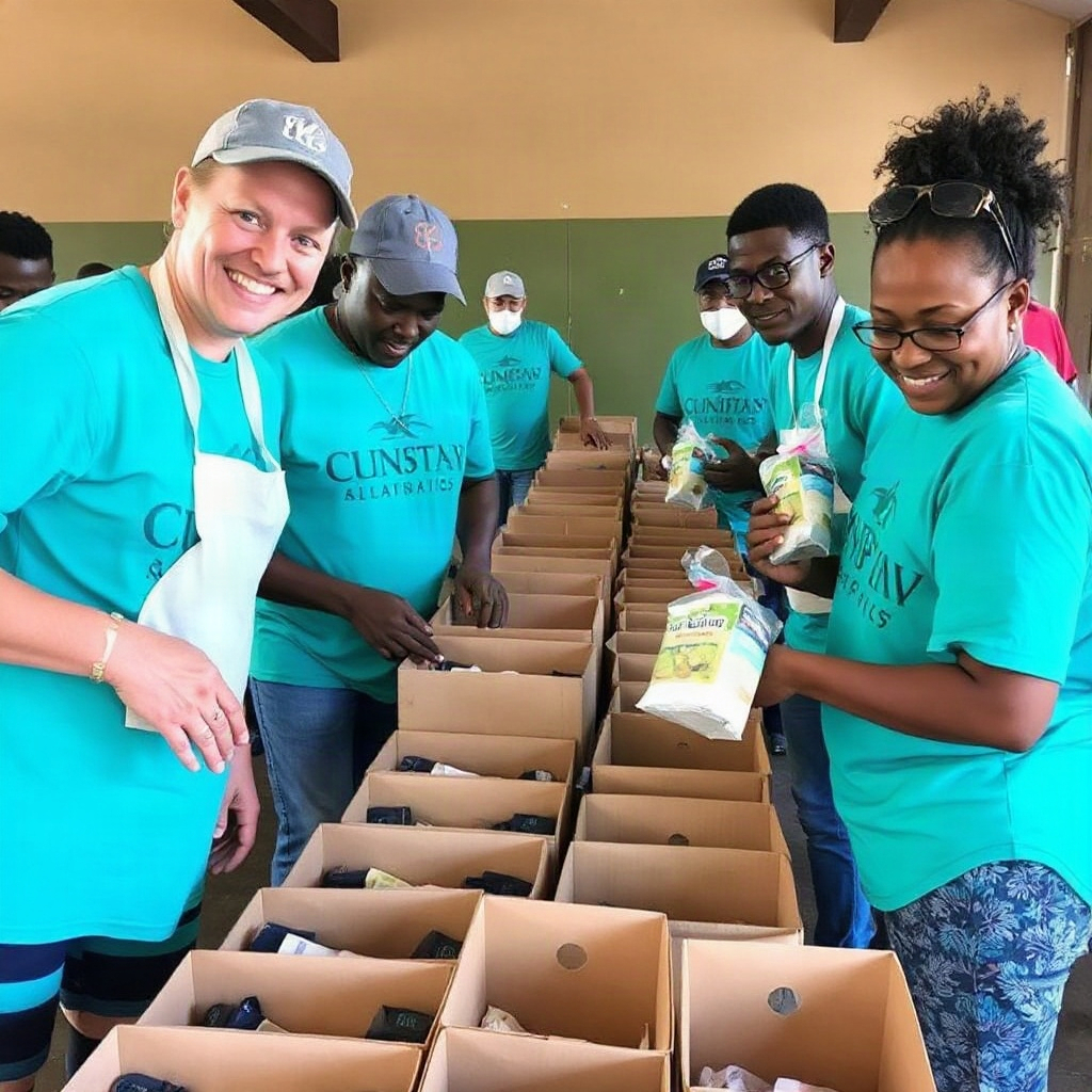 community volunteers packing nutritious meal kits, teamwork and positive energy