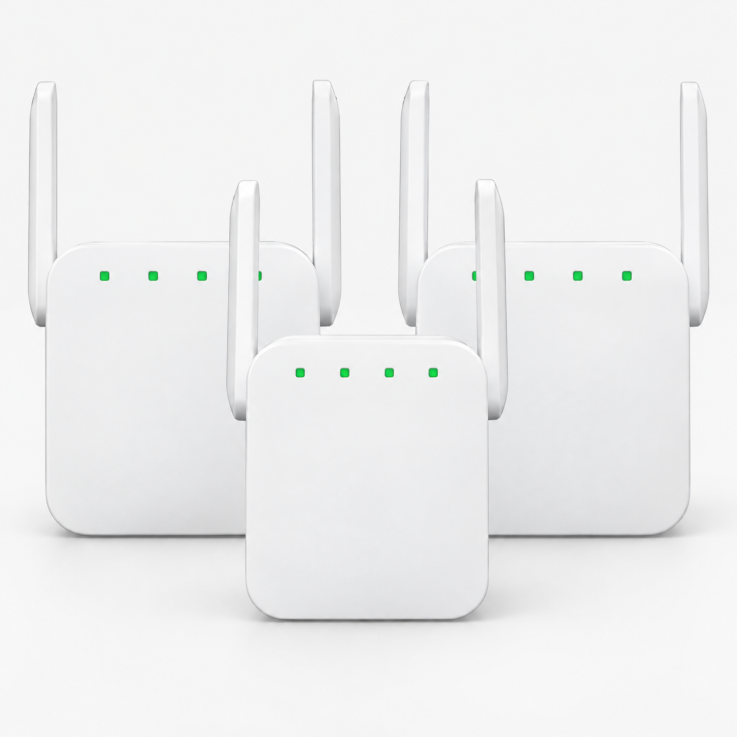 Three NetBoost Pro WiFi extenders grouped together