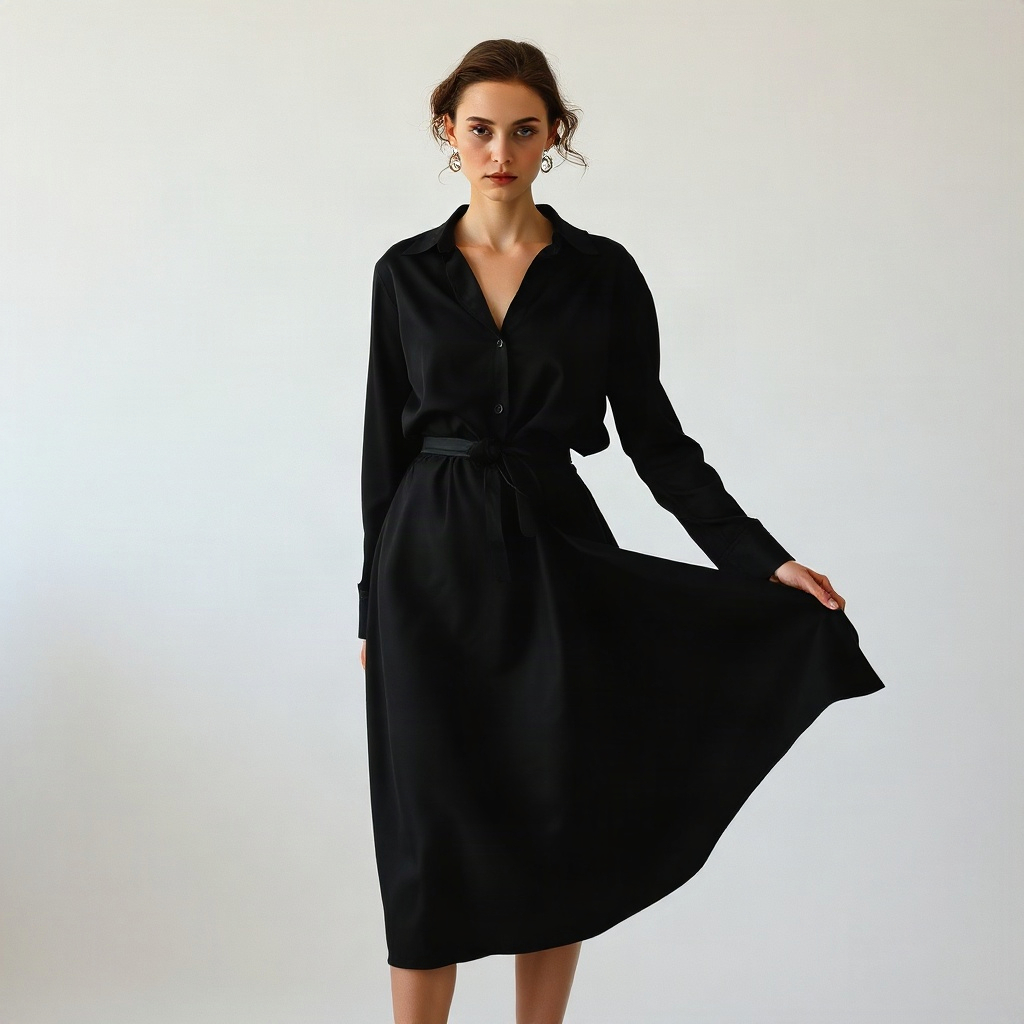 minimalist black silk skirt
