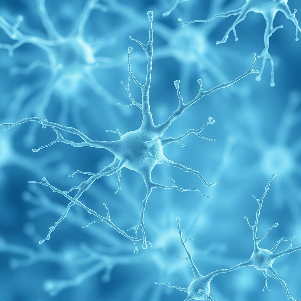 Abstract soft icy blue neuron synapse network pattern, very faint, medical illustration style, used 