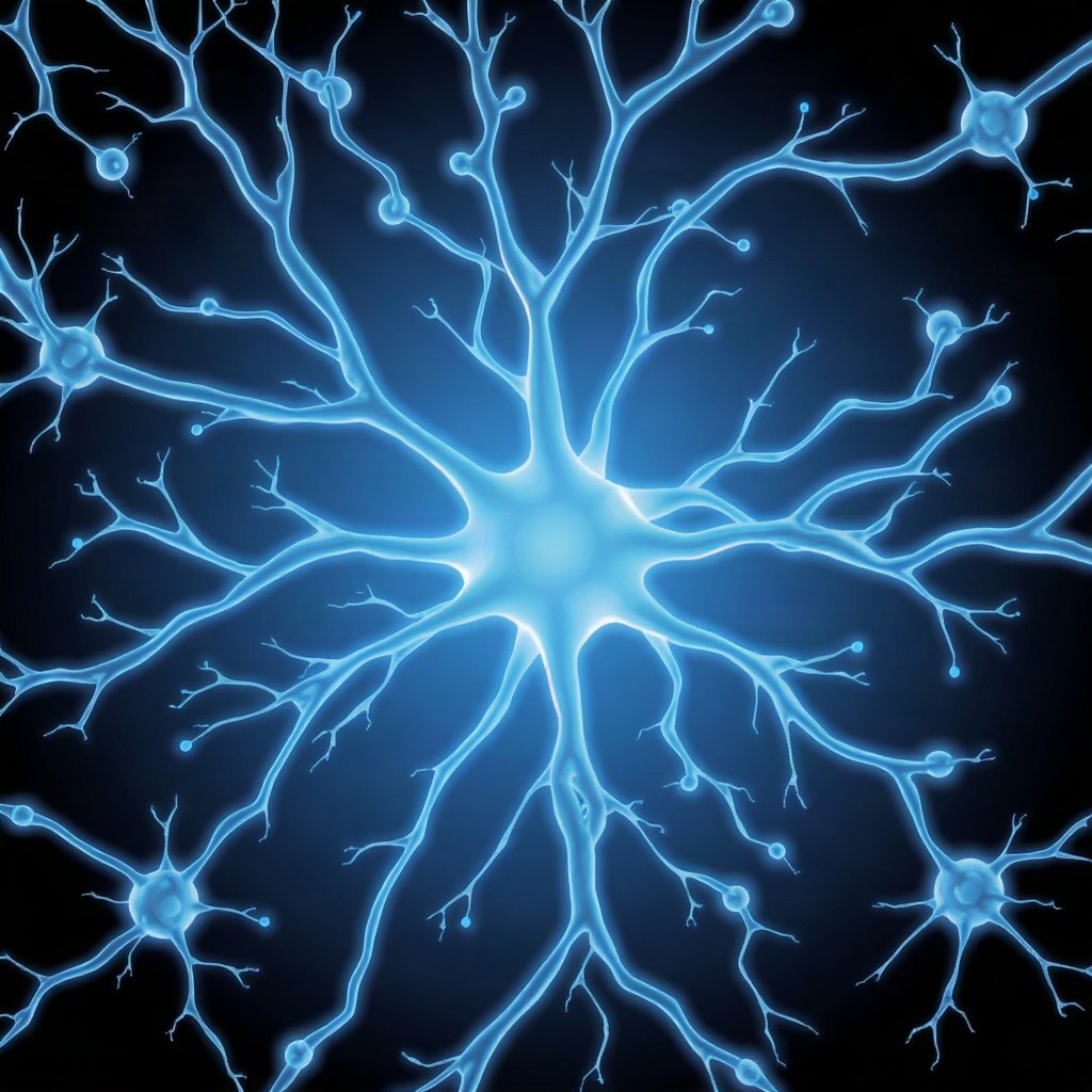 Abstract soft icy blue neuron synapse network pattern, medical illustration style, used as a subtle 