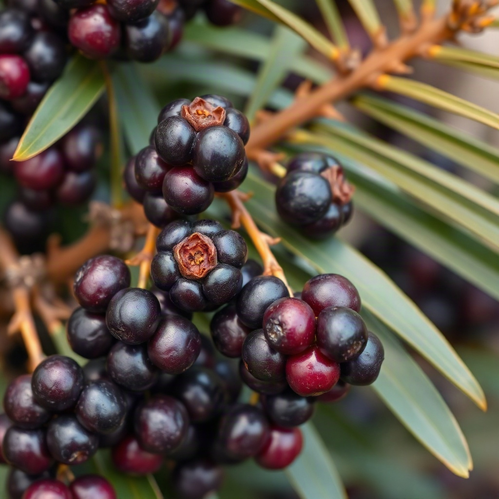 premium saw palmetto berries, deep purple, high resolution photography