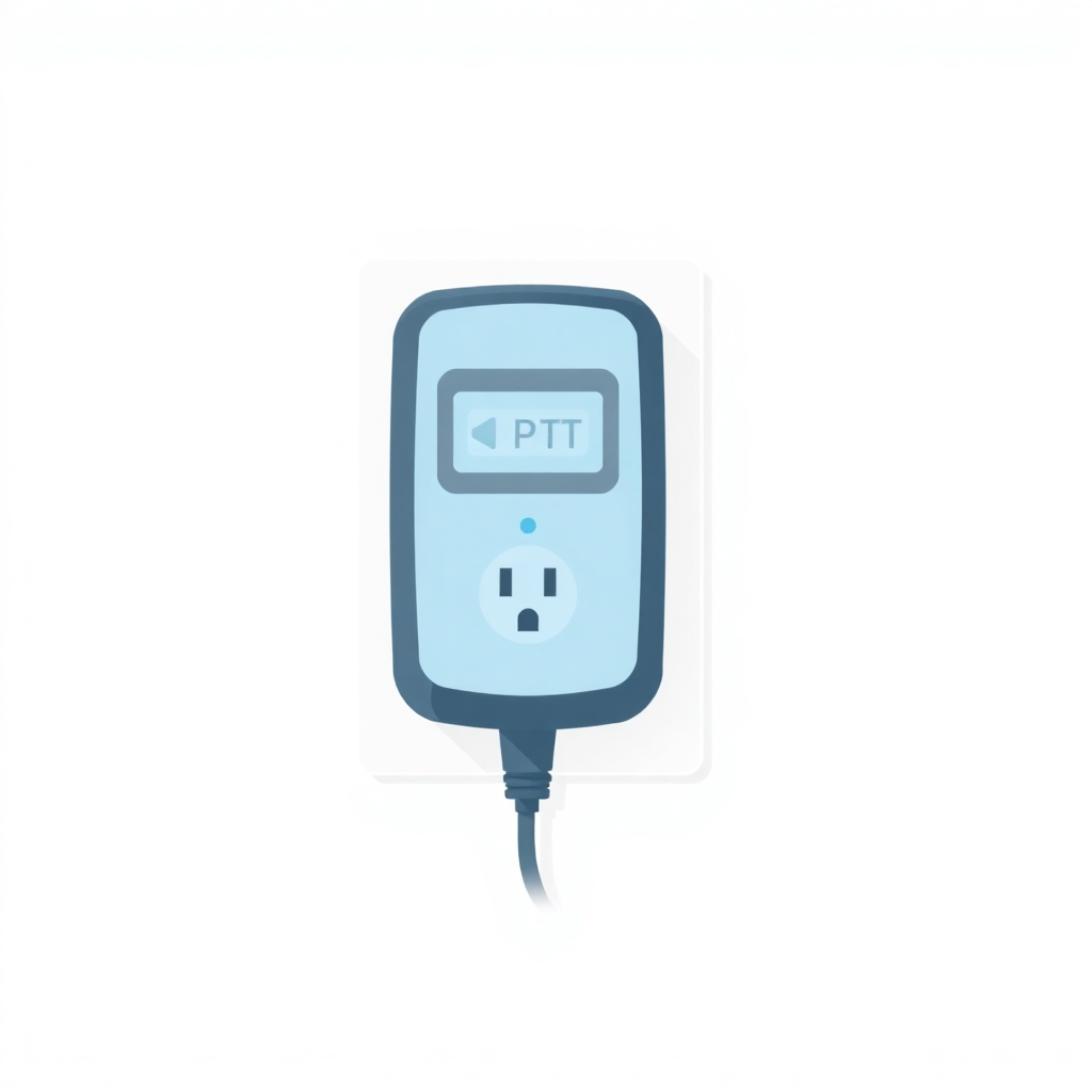 simple minimalist flat vector illustration of a pat testing device connected to a wall socket, light