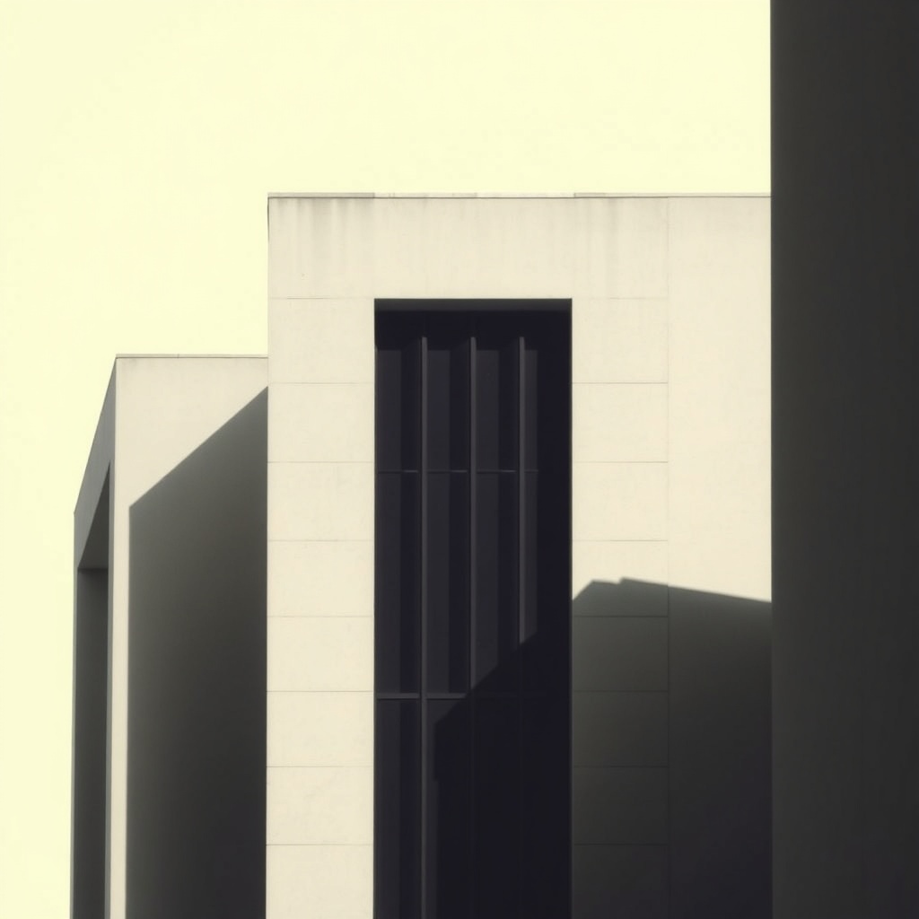 minimalist architectural photography, clean lines, urban silence, high contrast