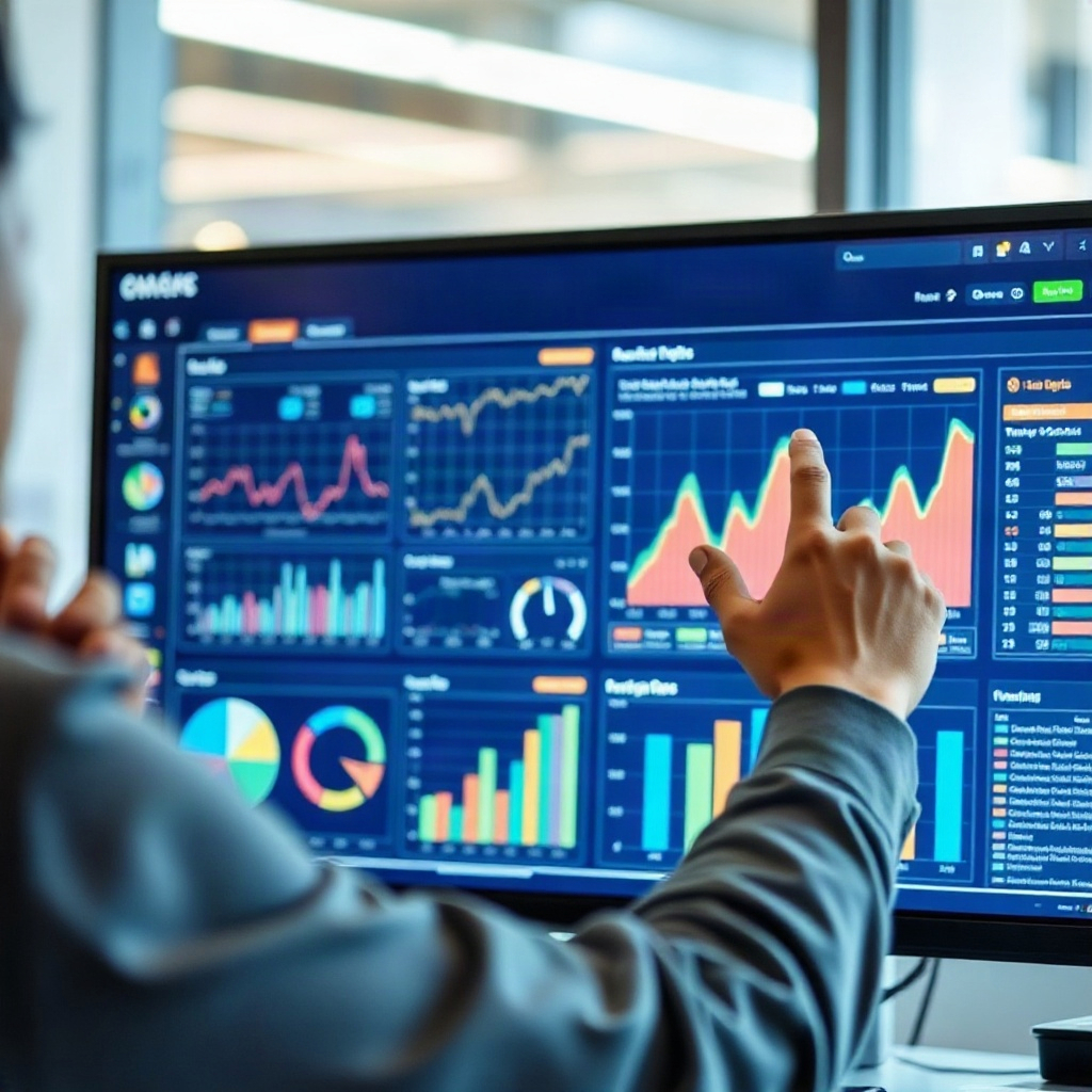 person working with advanced data visualization on a screen