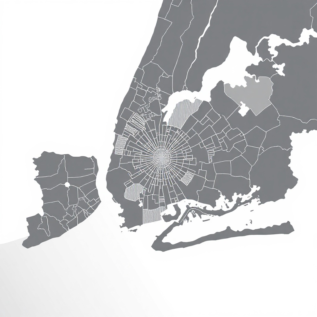 highly minimalist stylized map of New York City financial district, monochrome black and white, clea