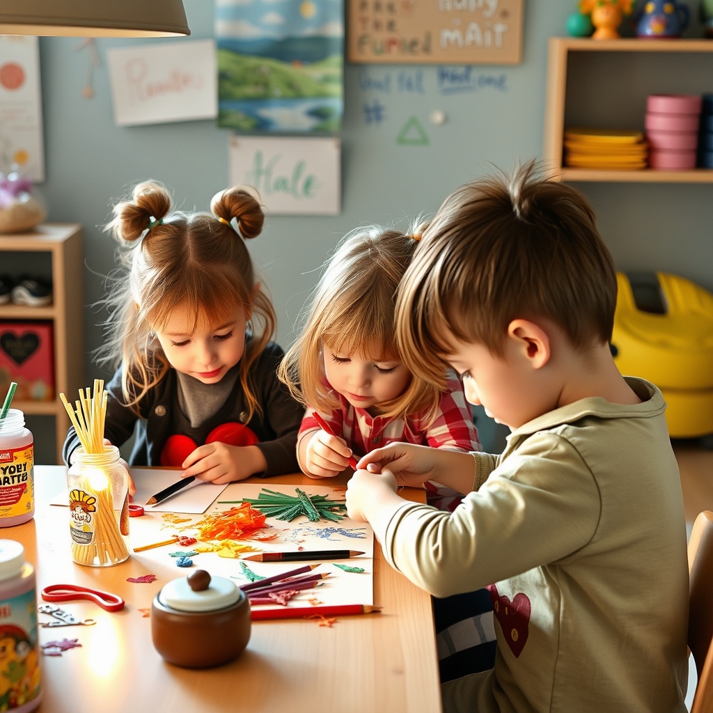 kids doing crafts, creative arts, educational activity