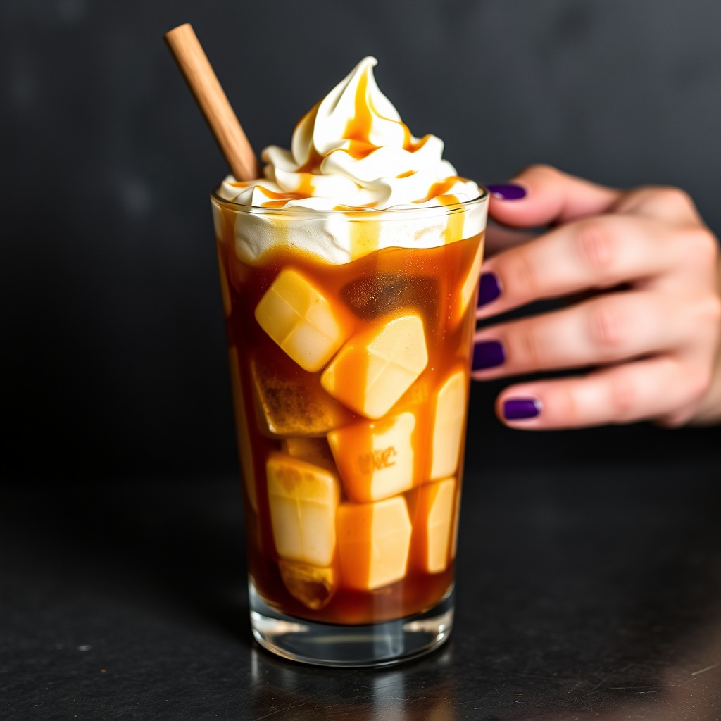 caramel cold brew iced coffee desert witch drink