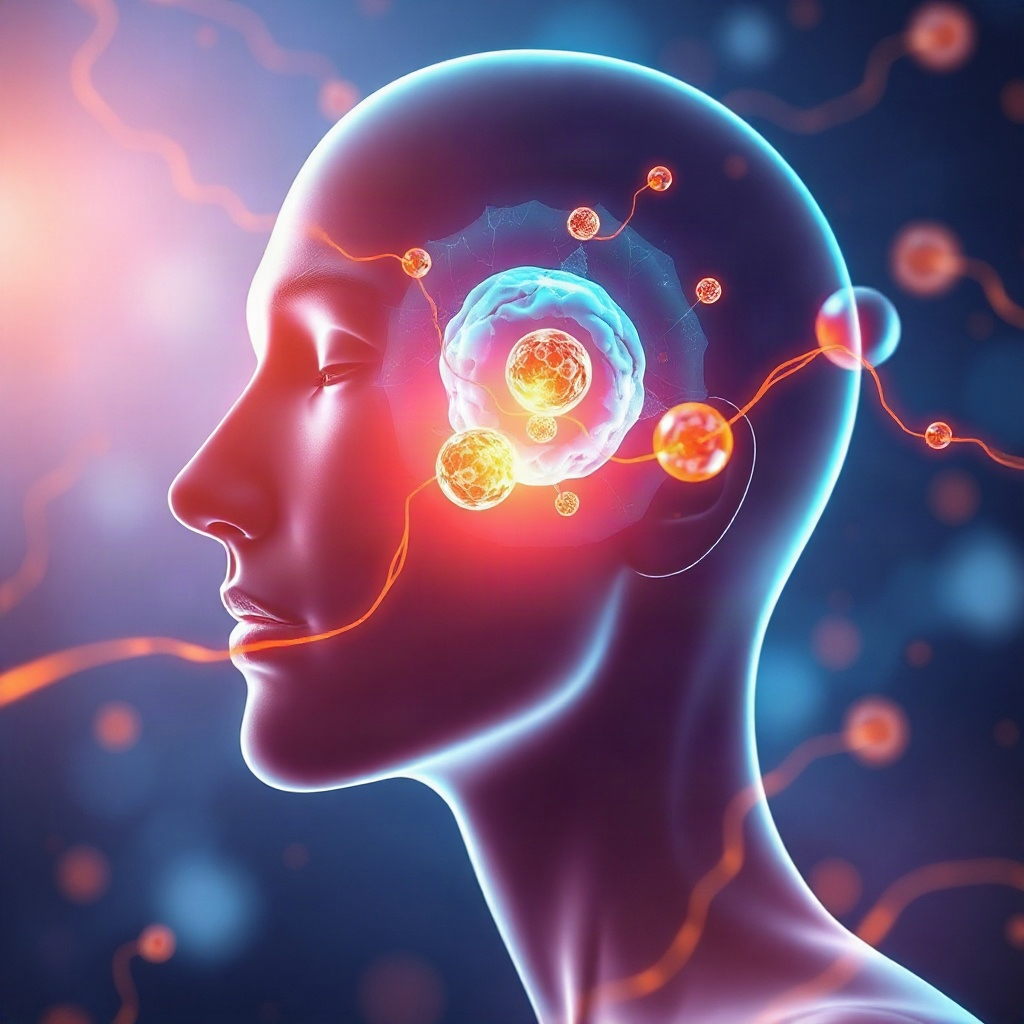scientific visualization of human metabolism and cellular energy, clean healthcare style, blue and o