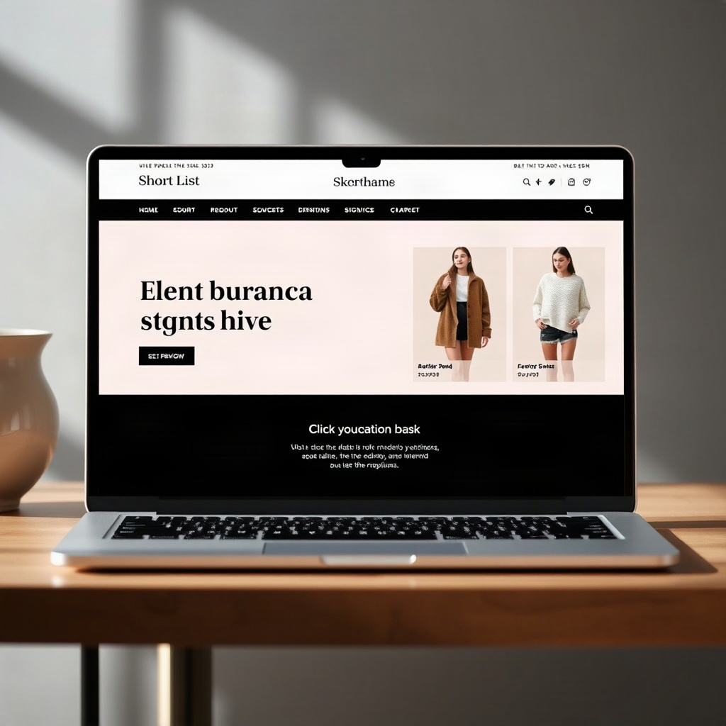e-commerce website preview on a laptop, high-fashion aesthetic, minimal layout