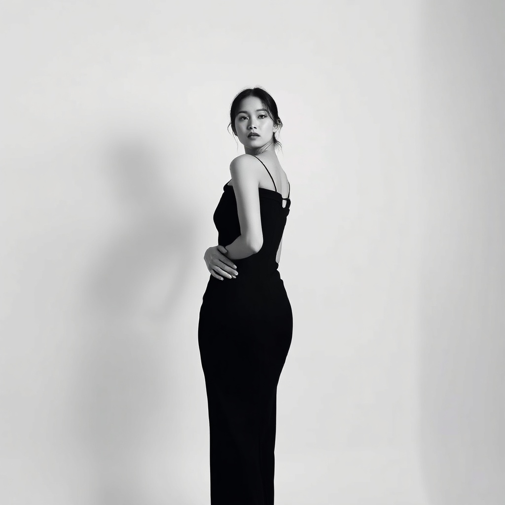 elegant black dress minimal fashion instagram square post monochrome editorial photography