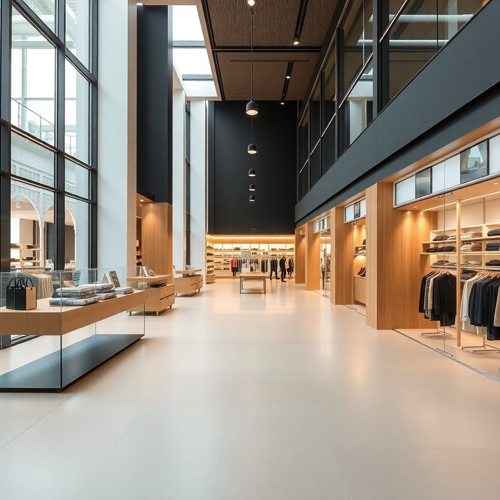 modern shopping center retail space interior renovation minimalist Poland contemporary architecture