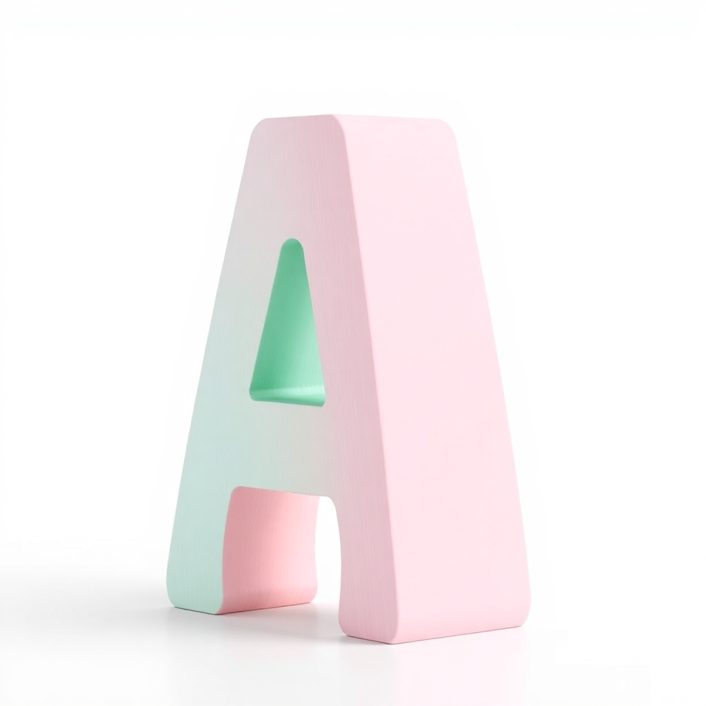 single large wooden alphabet block letter A, Scandinavian toy design, pastel mint and pink colors, s