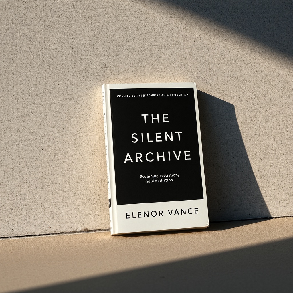 highly detailed realistic book cover leaning against a concrete wall, 'The Silent Archive' by Eleano