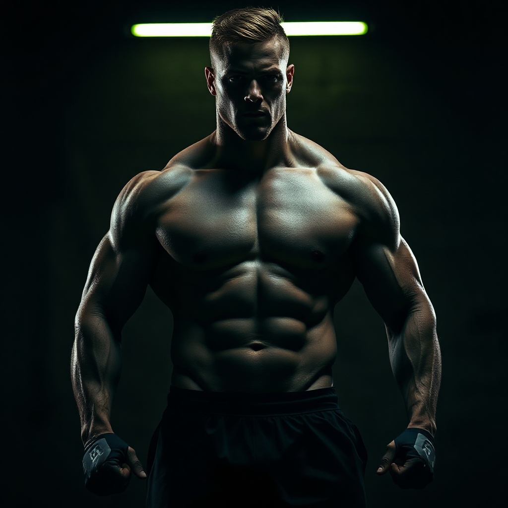 muscular male athlete in black athletic wear, dramatic black and white cinematic photography, high c