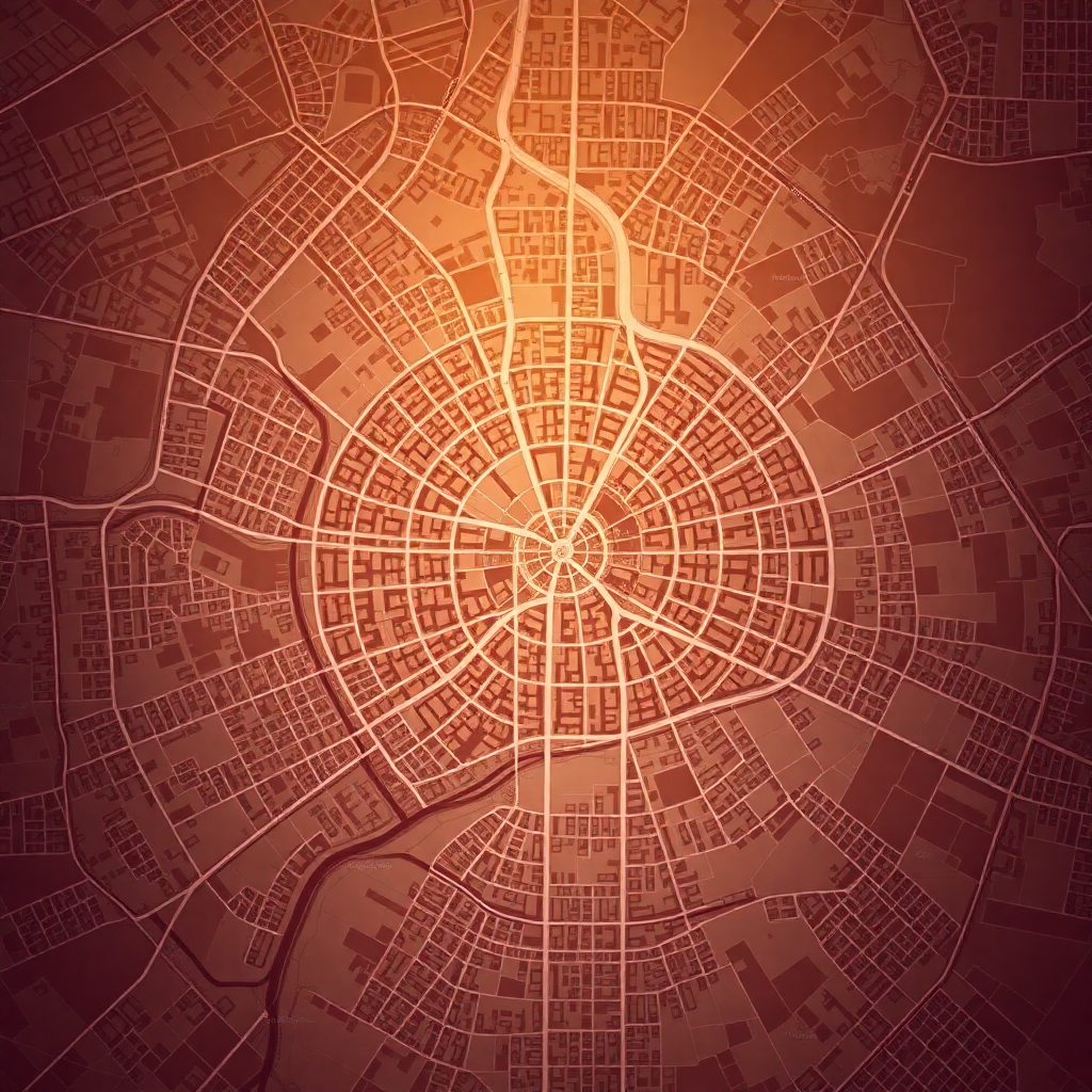 Riga Latvia city map aerial satellite view Agenskalns district warm muted tones