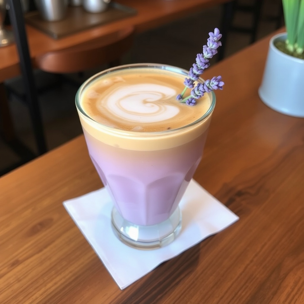 lavender moon latte iced coffee drink artisan coffee shop