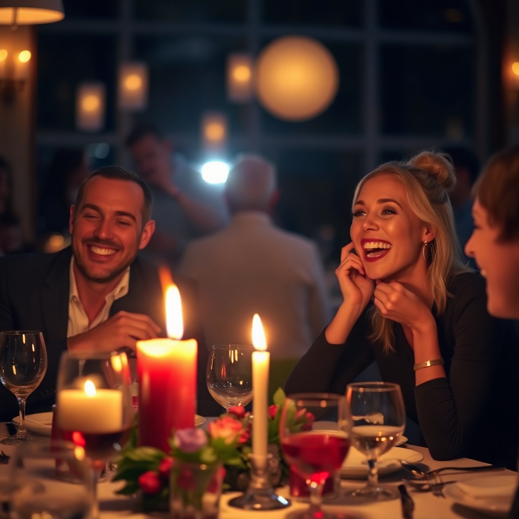 Laughter at dinner by candlelight