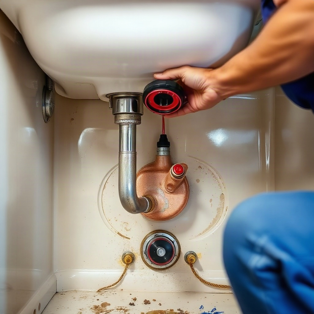 plumber repairing kitchen sink leak
