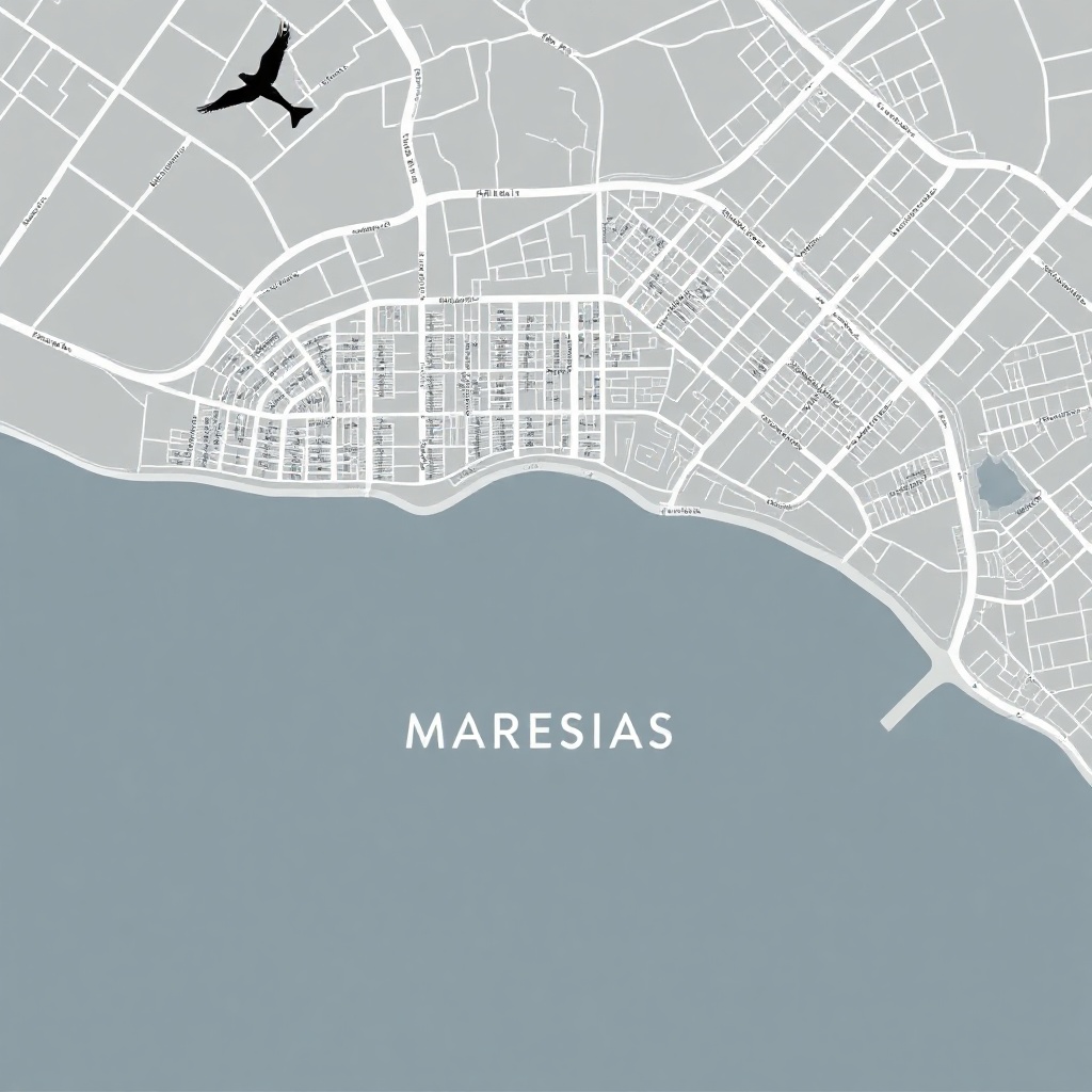 modern minimalist map of Maresias neighborhood showing Alameda dos Mergulhões, coastal aesthetic