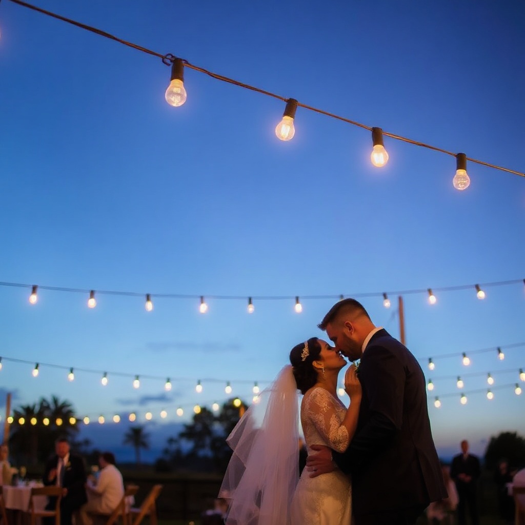 Outdoor venue with string lights