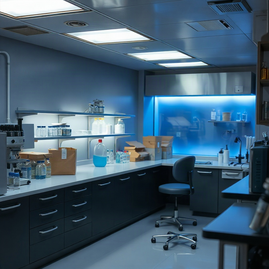 premium laboratory setting, subtle lighting, blue and silver accents, focus on high quality ingredie