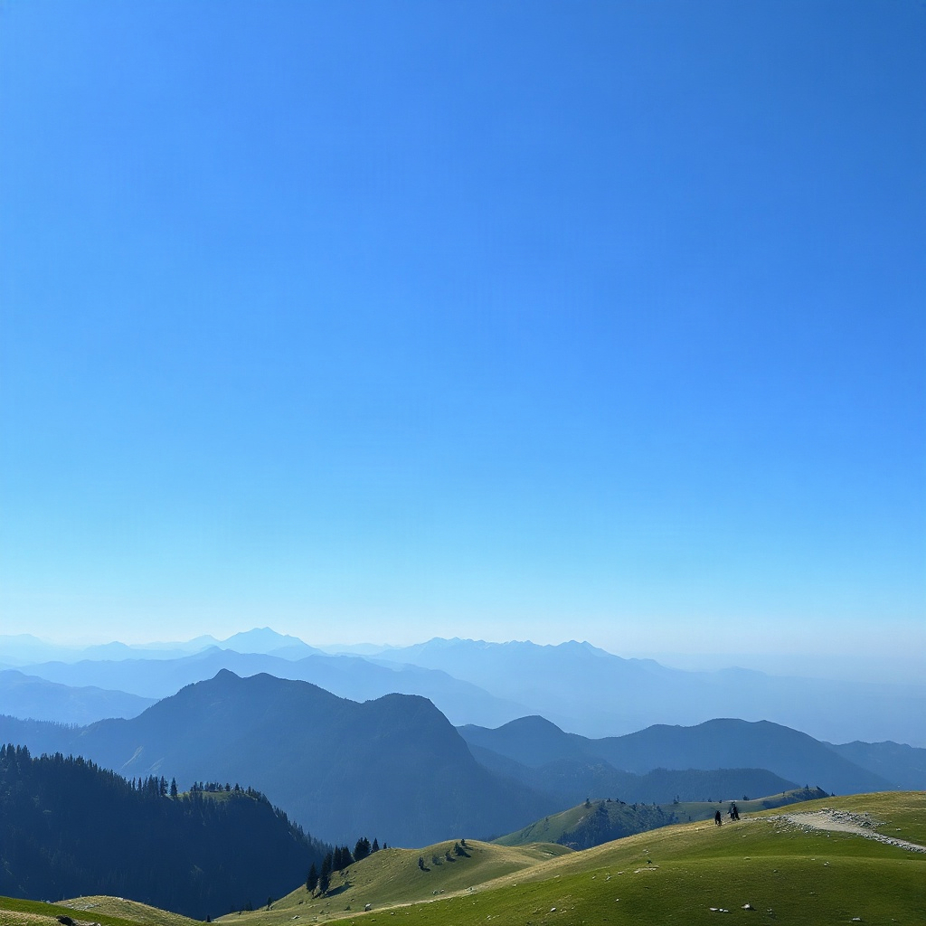 Serene mountain landscape with clear blue sky and fresh air, sense of openness and freedom, cinemati