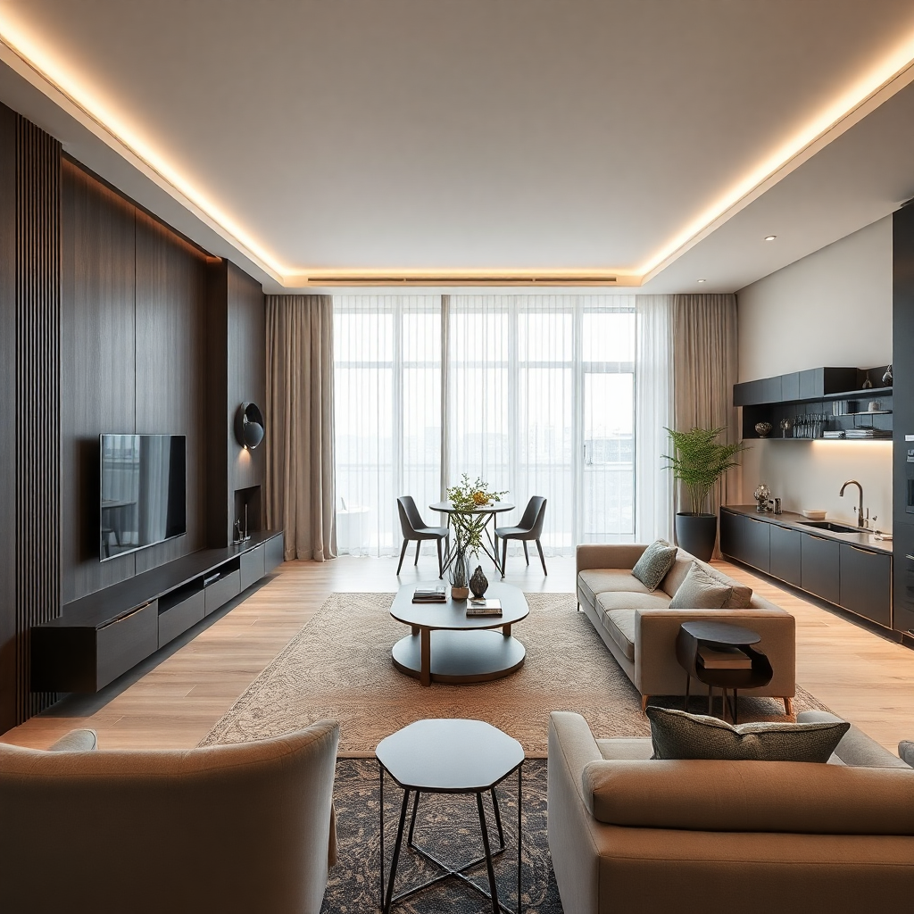 luxury apartment interior renovation modern kitchen living room minimalist design Poland