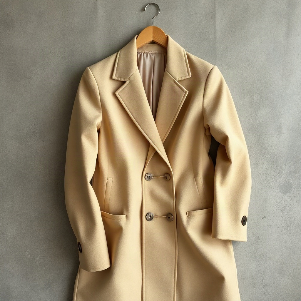 high-end minimalist beige coat flatlay