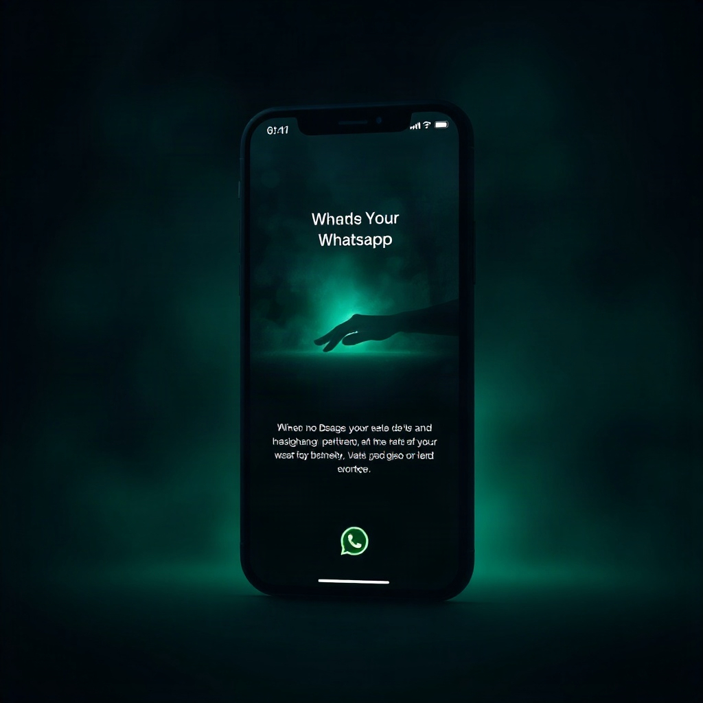 finished landing page delivered on a smartphone with whatsapp notification, dark moody scene, green 