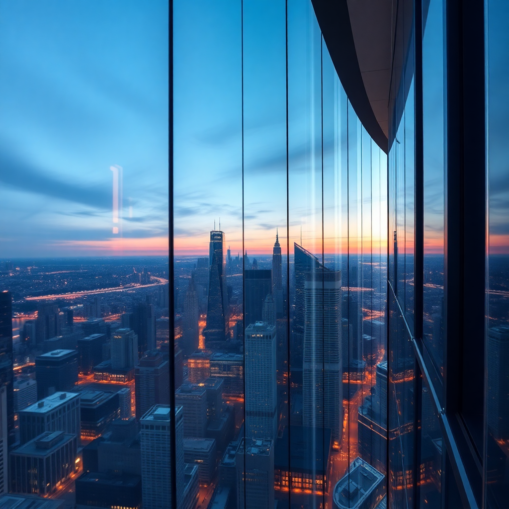 Modern city skyline from high-rise office