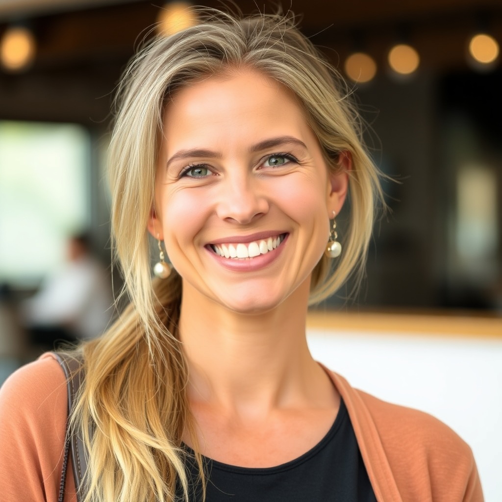 portrait of a smiling woman in her 30s, friendly, without background