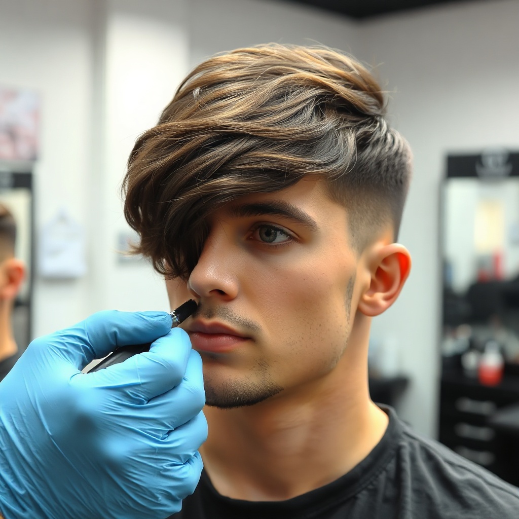 professional hair tinting and highlights for men, salon environment, detailed color work