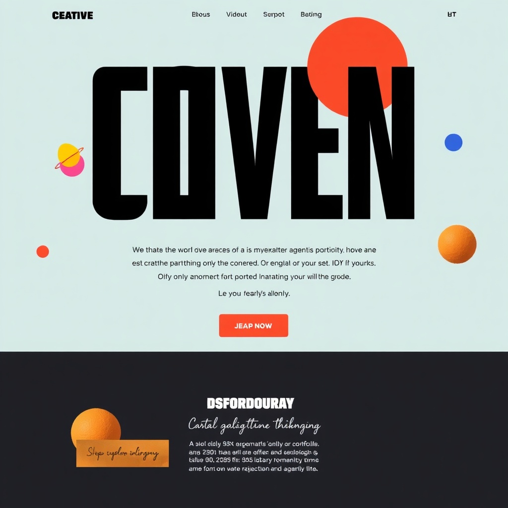 creative agency portfolio website, bold oversized typography, colorful abstract elements, modern cre