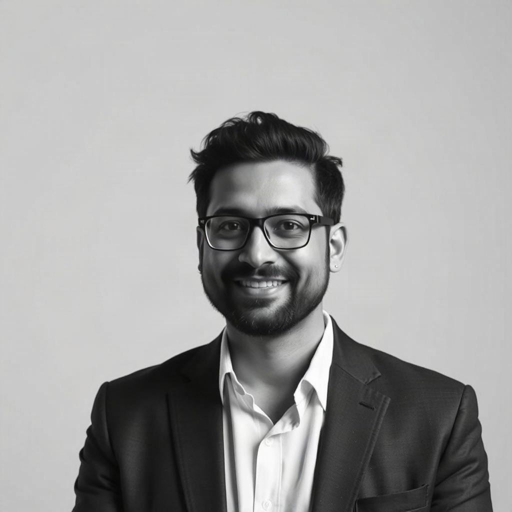 vipan sharma founder portrait, professional, minimalist background, editorial style