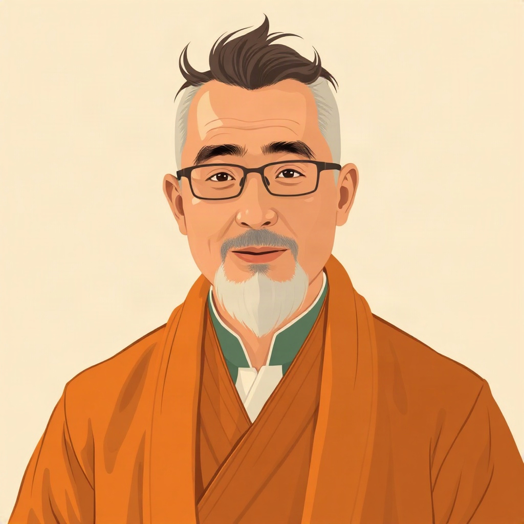warm minimalist illustration portrait of a mature asian male traditional chinese medicine advisor
