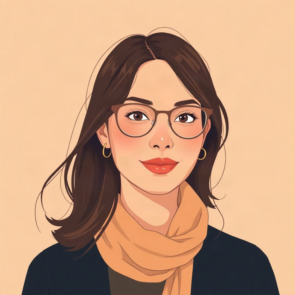 warm minimalist illustration portrait of a female technology research director
