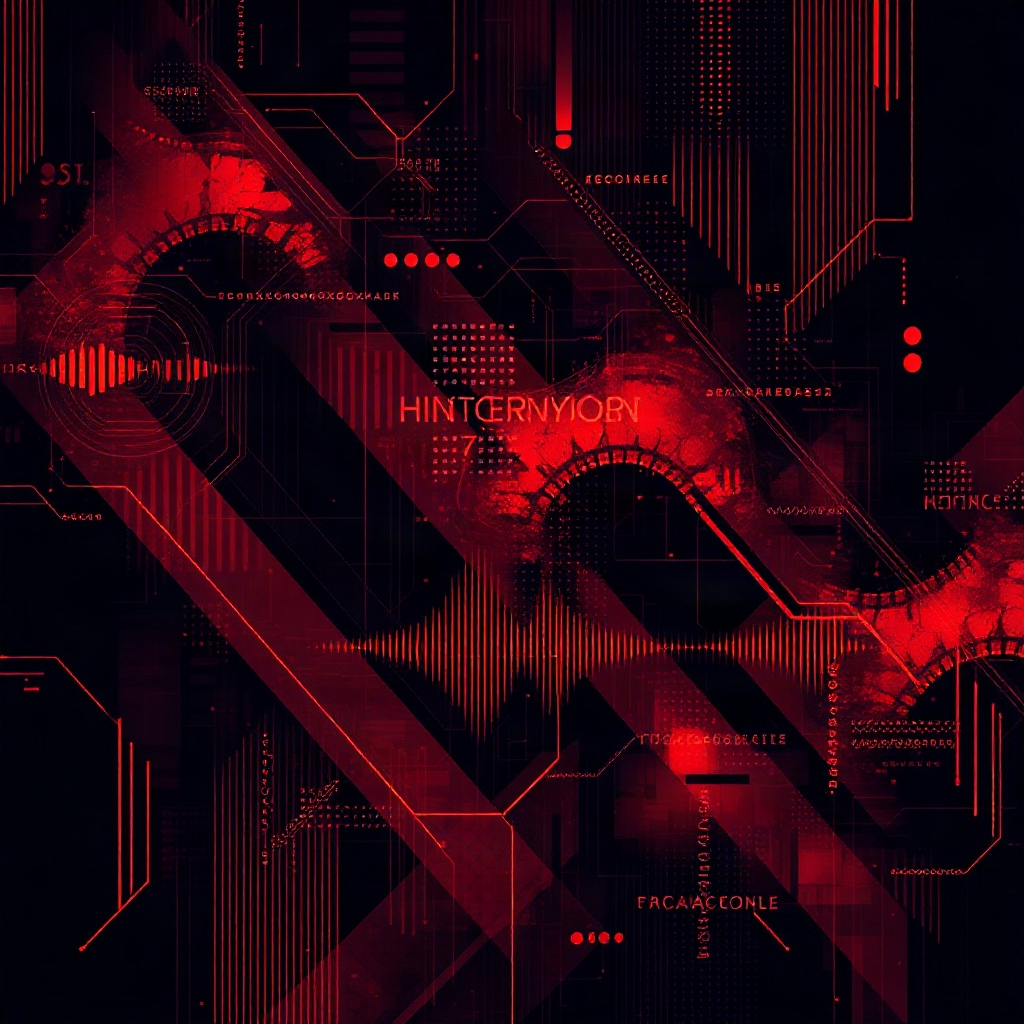 cinematic abstract patterns, deep red and black, tech aesthetic