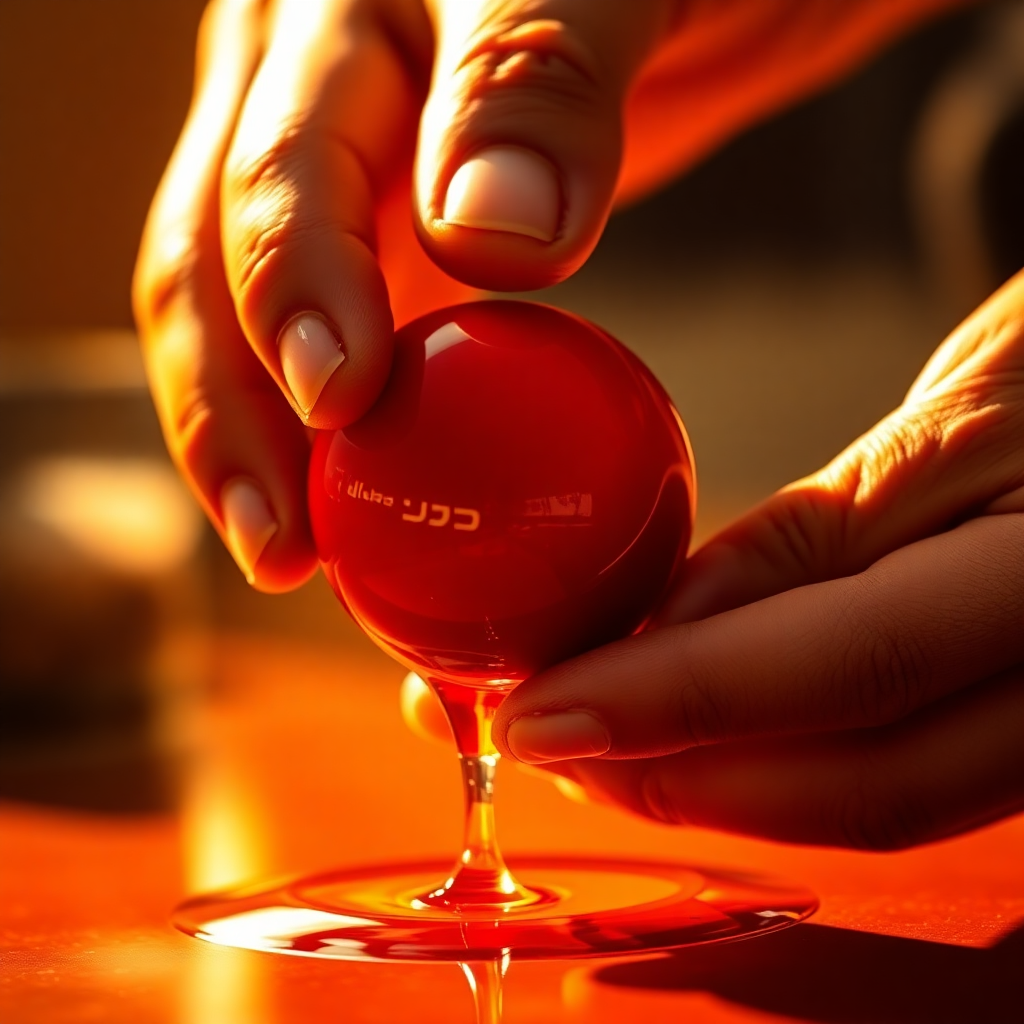 red cricket ball being dipped in linseed oil lacquer