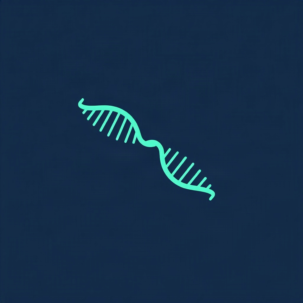 minimalist line icon of a DNA helix combined with a hair strand, navy blue and mint green, flat vect