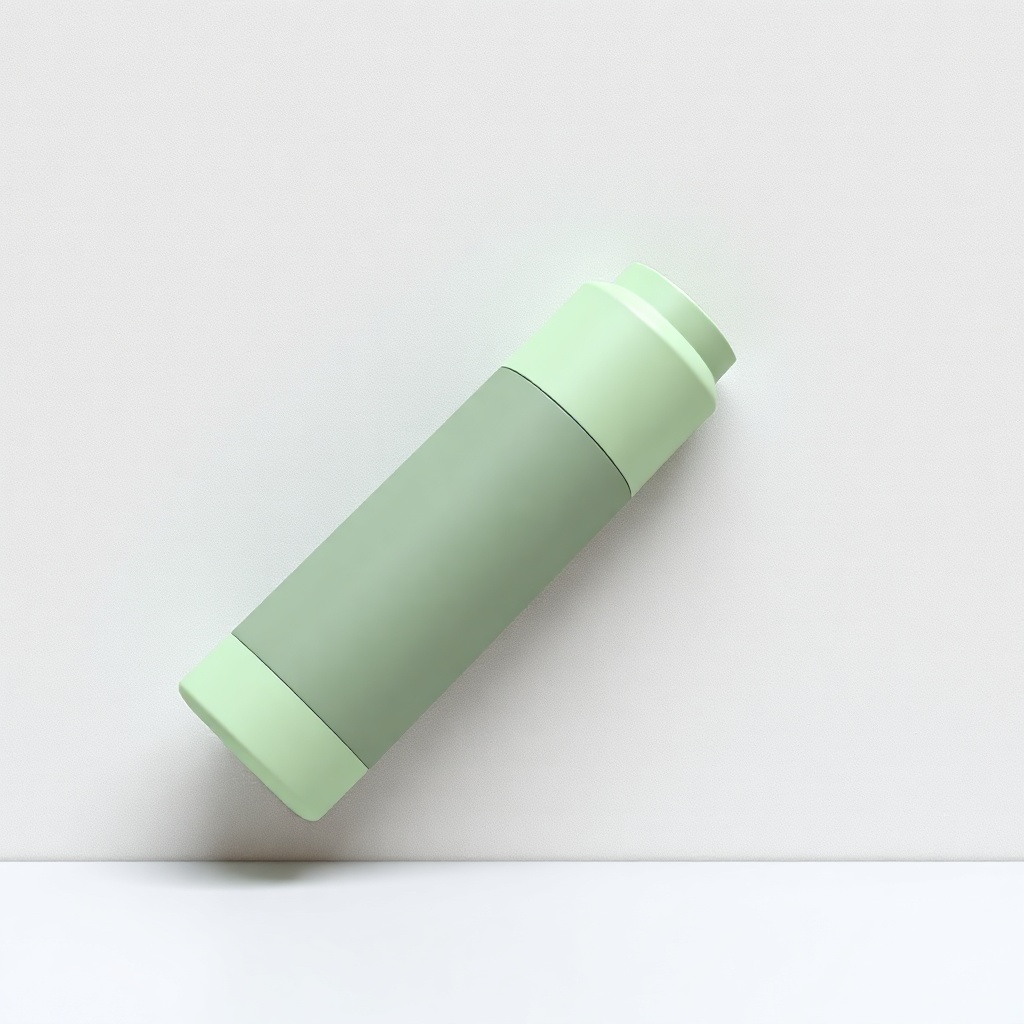 minimalist sage green reusable stainless steel water bottle on a clean textured background