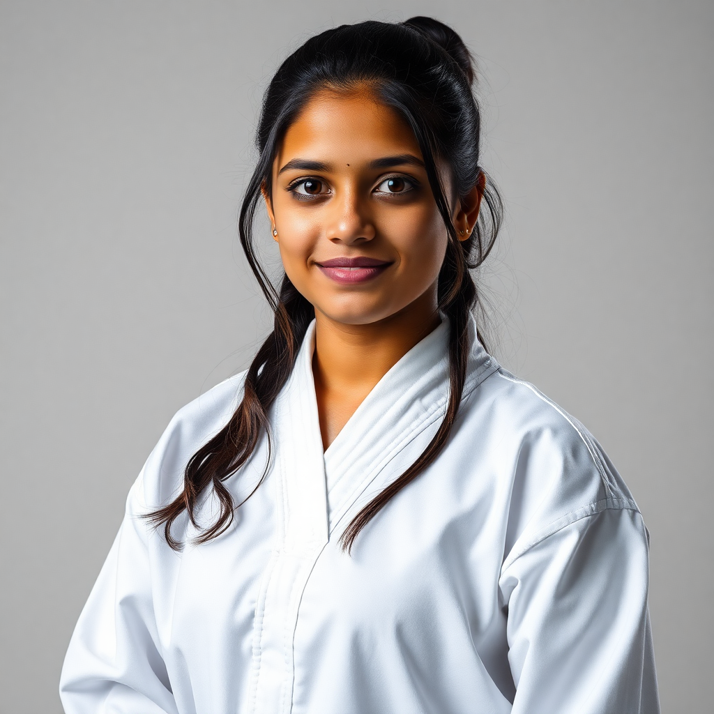 young Indian female taekwondo athlete in dobok uniform professional portrait sports photography Guja