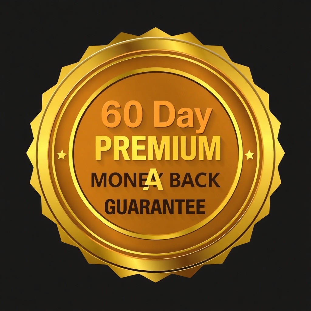 premium gold 60-day money back guarantee seal, professional certification badge style, high quality 