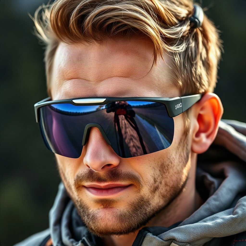 close up of a person with stylish mountain eyewear